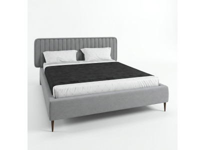 Łóżko Szare Podwójne łóżko Sypialnia Drewno Meble Design Elegancki Podkładka Materiał Nowość