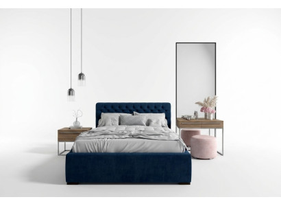 Łóżko Blue Modern Design Materiał Podkładka Sypialnia Podwójne łóżko Drewno Elegant Nowość