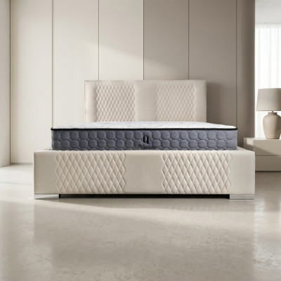Łóżko Beige Podwójne łóżko Modern Luxury Łóżko Podkładka Materiał Sypialnia Modern New