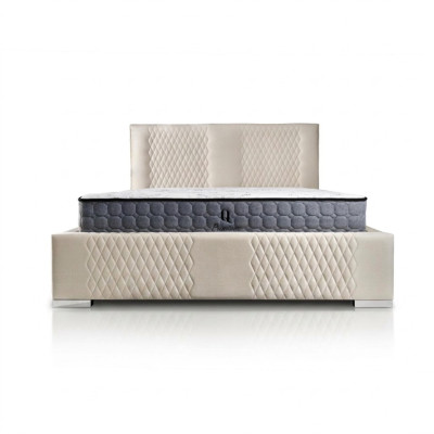 Łóżko Beige Podwójne łóżko Modern Luxury Łóżko Podkładka Materiał Sypialnia Modern New
