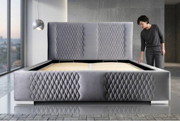 Łóżko Szare Podwójne łóżko Nowoczesne Eleganckie Łóżko Podkładka Materiał Sypialnia Modern Nowość