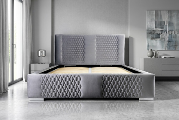 Łóżko Szare Podwójne łóżko Nowoczesne Eleganckie Łóżko Podkładka Materiał Sypialnia Modern Nowość