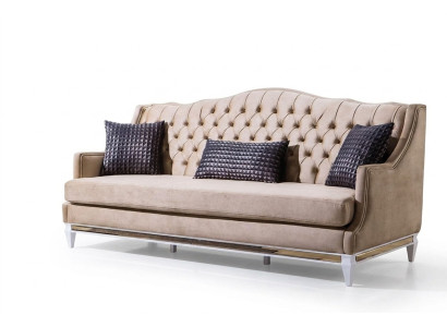 Trzyosobowa, luksusowa, tekstylna sofa Chesterfield w kolorze beżowym, designerskie kanapy z tkaniny