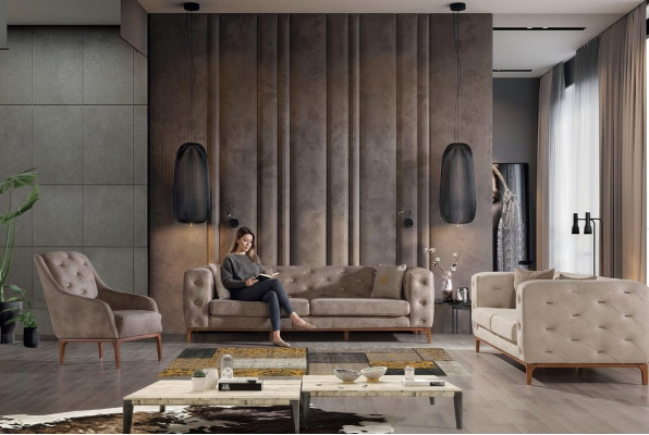 Sofa Chesterfield Design Podkładka Couchen Nowoczesny Zestaw sofowy 3+3+1 Set