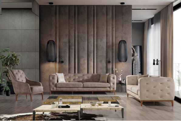 Sofa Chesterfield Design Podkładka Couchen Nowoczesny Zestaw sofowy 3+3+1 Set