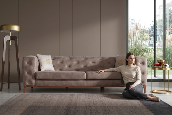 Sofa Kanapa 3 Siedziba Podkładka Sofy do Salonu Designerskie Meble Taupe Luxury