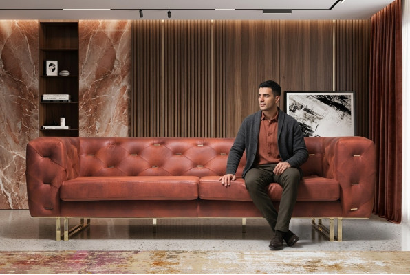 Chesterfield Włókienniczy Materiał Sofa Noble Design Classic Meble brązowy 3 Siedziba