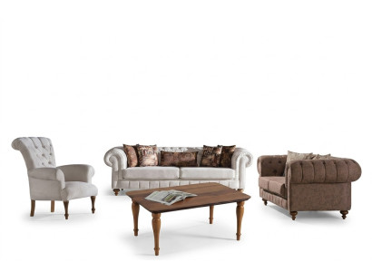 Biały - Brązowy Zestaw wypoczynkowy Chesterfield designerskie sofy luksusowe Ustaw 3+2+1