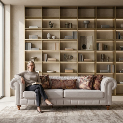 Sofy Materiał Sofa Nowoczesna3 Siedziba Kanapy Trzyosobowe Design Couch Podkładka Beżowa