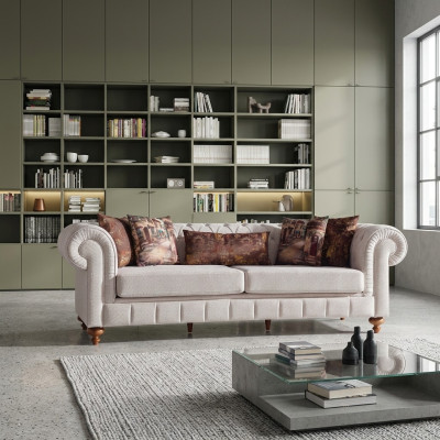 Sofy Materiał Sofa Nowoczesna3 Siedziba Kanapy Trzyosobowe Design Couch Podkładka Beżowa