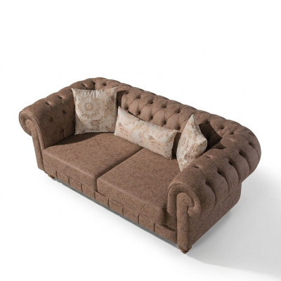 Stylowa brązowa dwumiejscowa designerska 2-osobowa kanapa Chesterfield