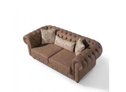 Stylowa brązowa dwumiejscowa designerska 2-osobowa kanapa Chesterfield