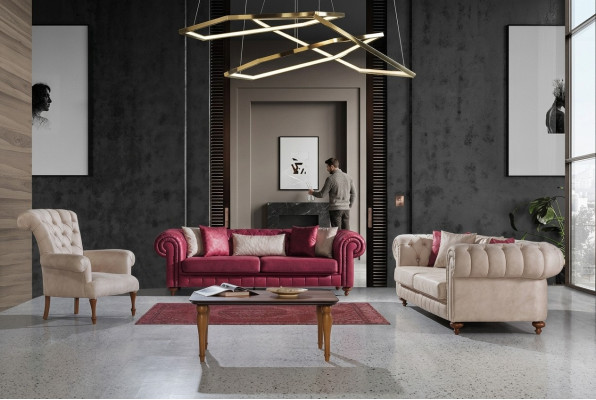 Sofa Chesterfield kanapa Ustawić grupę wypoczynkową Podkładka do salonu zestaw 3+3+1
