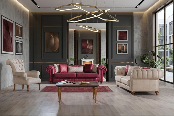 Sofa Chesterfield kanapa Ustawić grupę wypoczynkową Podkładka do salonu zestaw 3+3+1