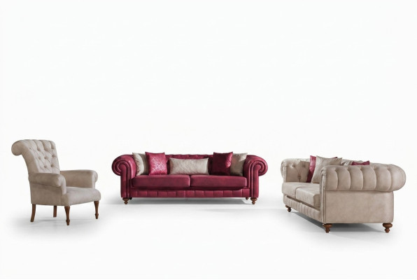 Sofa Chesterfield kanapa Ustawić grupę wypoczynkową Podkładka do salonu zestaw 3+3+1