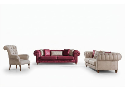Sofa Chesterfield kanapa Ustawić grupę wypoczynkową Podkładka do salonu zestaw 3+3+1