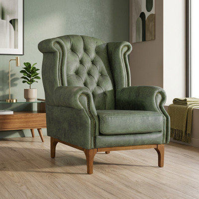 Luksusowa tapicerka Fotel w kolorze zielonym ChesterfieldFotel Designer PodłokietnikFotel