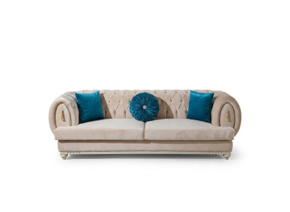 Beżowa Chesterfield Podkładka Kanapa Designerskie sofy tekstylne trzyosobowe 3-osobowe