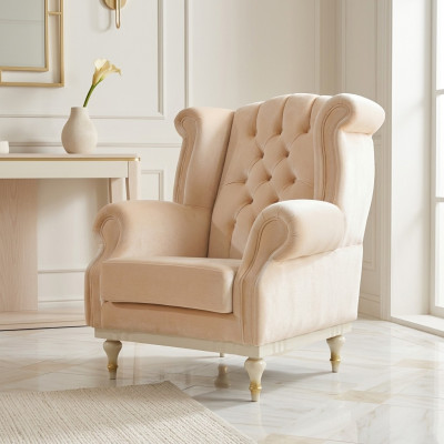Biały Retro Fotel Chesterfield Single Seater BarFotel Living Room 1-miejsce siedzące