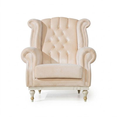 Biały Retro Fotel Chesterfield Single Seater BarFotel Living Room 1-miejsce siedzące
