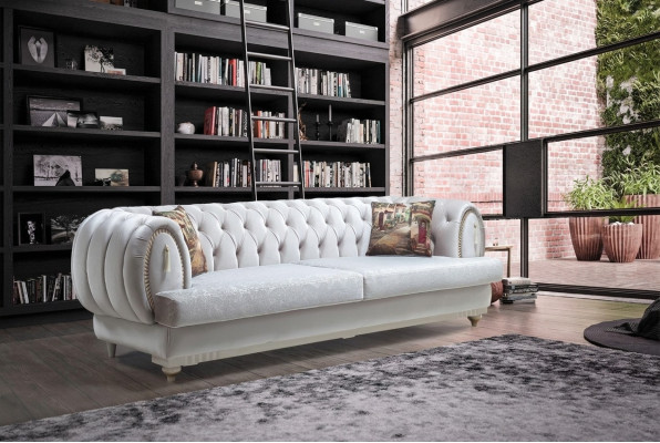 Biała trzyosobowa nowoczesna sofa Chesterfield stylowa kanapa do salonu
