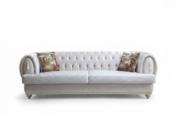 Biała trzyosobowa nowoczesna sofa Chesterfield stylowa kanapa do salonu