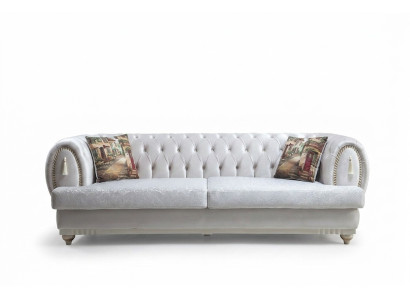 Biała trzyosobowa nowoczesna sofa Chesterfield stylowa kanapa do salonu