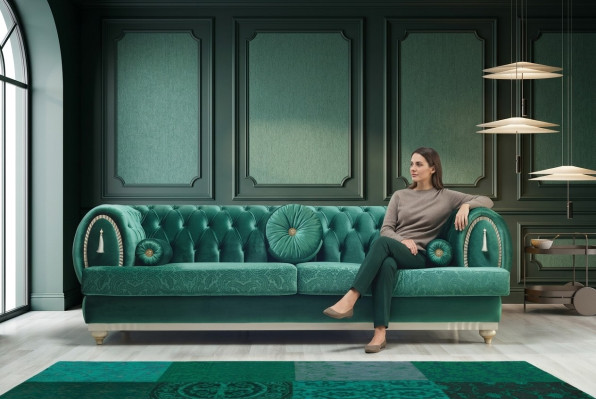 Nowoczesna Sofa 3-osobowa Zielona Sofa Luksusowa Sofa Do Salonu Drewniana Rama