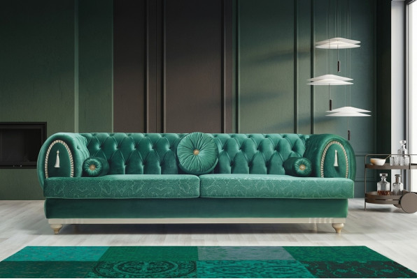 Nowoczesna Sofa 3-osobowa Zielona Sofa Luksusowa Sofa Do Salonu Drewniana Rama