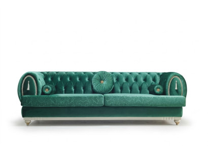 Nowoczesna Sofa 3-osobowa Zielona Sofa Luksusowa Sofa Do Salonu Drewniana Rama