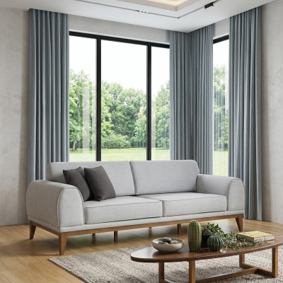 Szara luksusowa designerska sofa 3-osobowa kanapa salonowa 3-miejsce siedzące skórzane sofy