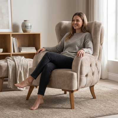 Włókienniczy Podkładka Fotel Sofa Siedziba Luksusowa Kolorowa Relaks Beżowa Chesterfield Nowość