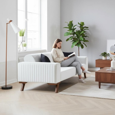 Nowoczesna Podkładka Kanapa Sofa Trzyosobowa Meble Biały Aksamit Włókienniczy