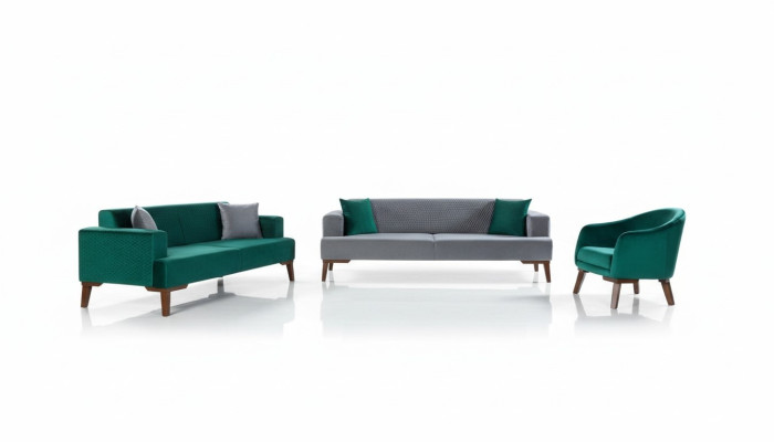 Zestaw sofowy 3+3+1 miejsce do siedzenia Projektant Żywy krajobraz Gray Turkis Green