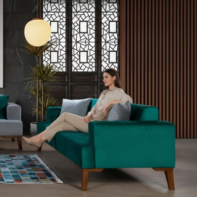 Elegancka kanapa Turkis Sofa trzyosobowa Sofa do salonu Meble Aksamit