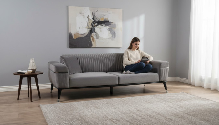 Luksusowa Sofa do Salonu Szary Kanapy Sofa Meble Szare Sofy Włókiennicze Meble