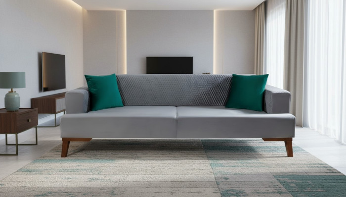 Elegancka szara kanapa Sofa trzyosobowa Sofa do salonu Meble Aksamit