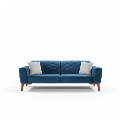 Niebieska kanapa Sofa trzyosobowa Elegancki salon Aksamit