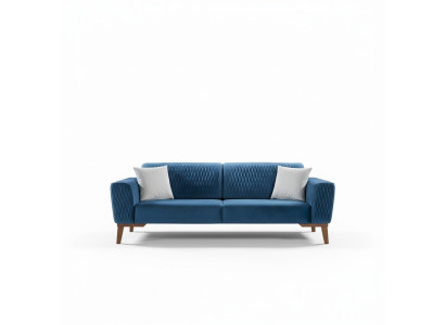 Niebieska kanapa Sofa trzyosobowa Elegancki salon Aksamit