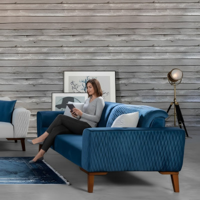Niebieska trzyosobowa sofa Kanapa Kanapy Sofa Eleganckie meble tapicerowane Sofa Salon Nowy aksamit