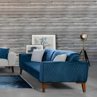 Niebieska trzyosobowa sofa Kanapa Kanapy Sofa Eleganckie meble tapicerowane Sofa Salon Nowy aksamit