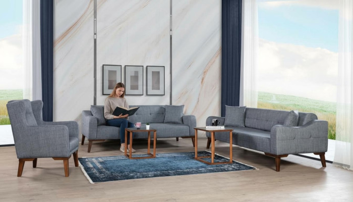 Zestaw sofowy 3+3+1 Siedziba Kompletny Ustaw Sofa Fotel Włókienniczy 3 szt.