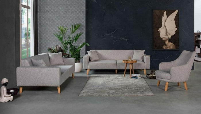 Sofa Kanapa Podkładka Siedziba 3+3+1 Siedziba Ustawić Design Drewno Sofy Beżowa Tapicerka Siedziska
