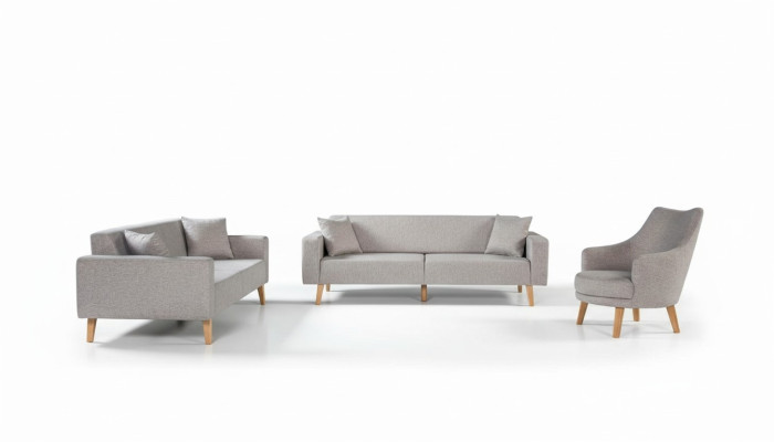 Sofa Kanapa Podkładka Siedziba 3+3+1 Siedziba Ustawić Design Drewno Sofy Beżowa Tapicerka Siedziska