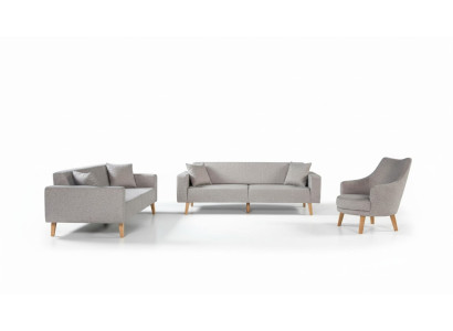 Sofa Kanapa Podkładka Siedziba 3+3+1 Siedziba Ustawić Design Drewno Sofy Beżowa Tapicerka Siedziska