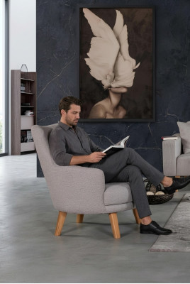 Design Fotel 1 miejsce do siedzenia Nowoczesny Wygodny Fotel Drewno Szare Meble