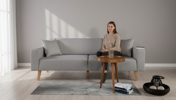 Sofa do salonu Sofa trzyosobowa 3 Siedziba Podkładka Włókiennicza Szare Meble