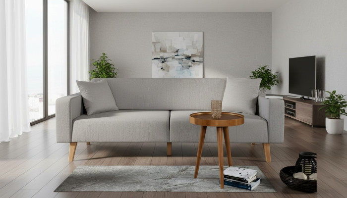 Sofa do salonu Sofa trzyosobowa 3 Siedziba Podkładka Włókiennicza Szare Meble