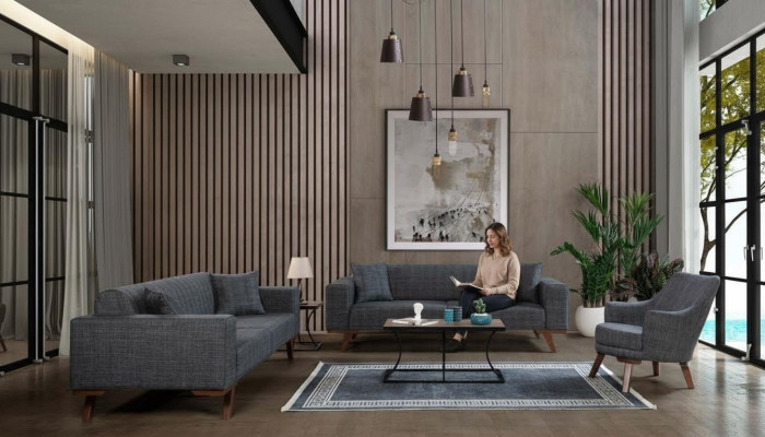 Zestaw sofowy 3+3+1 Siedziba Design Sofy Podkładka Kanapy Szare Meble 3-częściowe