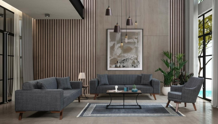 Zestaw sofowy 3+3+1 Siedziba Design Sofy Podkładka Kanapy Szare Meble 3-częściowe